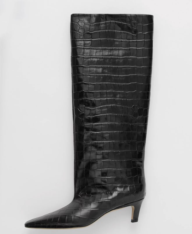 Wide Shaft Boot In Black Croco 