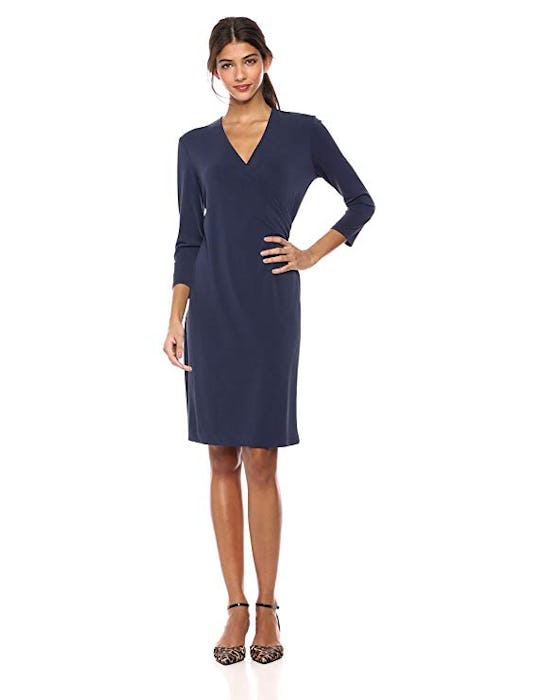 Lark & Ro Women's Crepe Knit Faux Wrap Dress