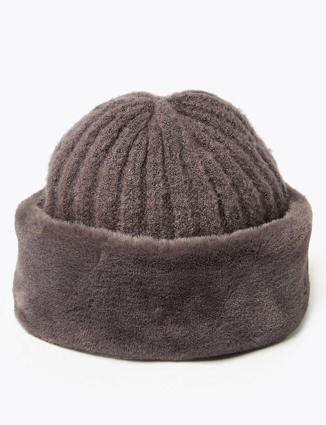 Knitted Faux Fur Trim Cossack Hat