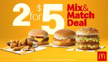 Mcdonald's 2 por us $5 Misture jogo Lidar's 2 for $5 Mix & Match Deal