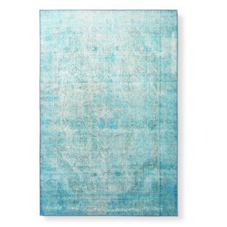 Traditional Distressed Aqua Blue Printed Rug