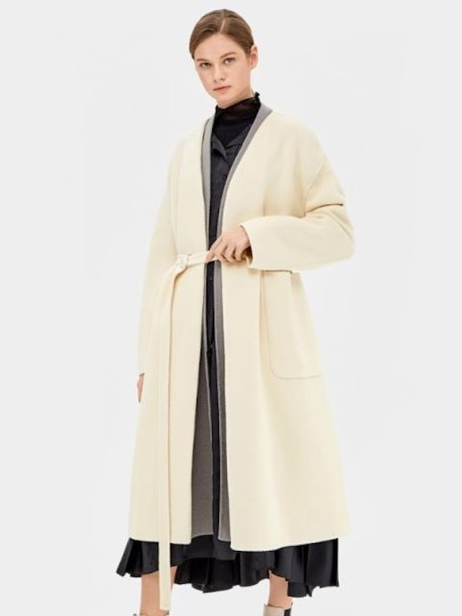 Point Color Cashmere Wool Handmade Coat Cream