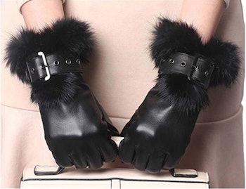 YISEVEN Womens Sheepskin Leather Gloves With Fur Cuff