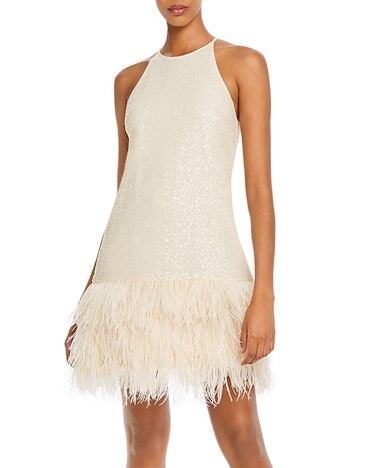 Lucy Paris Margo Faux-Feather Trim Sequined Dress