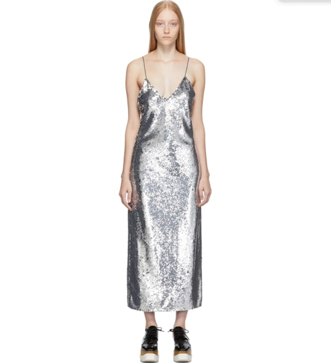 Silver Sequin Midi Dress