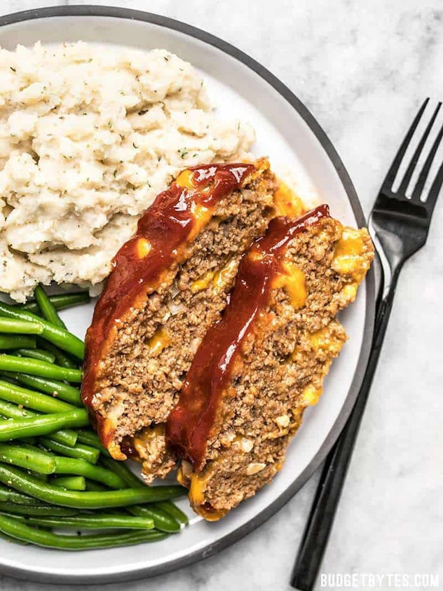 Cheesy meatloaf made on a sheet pan is easy and should satisfy your hungry kids.