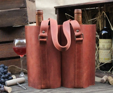 Leather Wine Tote Bag 