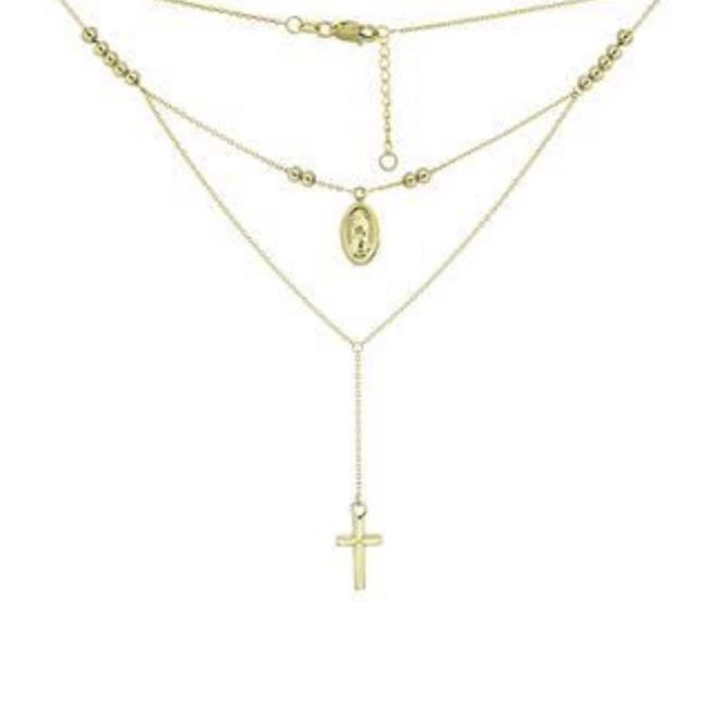 Gold Tiered Rosary Necklace