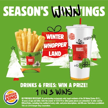 Burger King's Winter Whopperland Instant Win Game includes over 50,000 prizes.