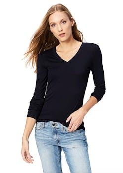 Daily Ritual Women's Rib Knit Jersey Long-Sleeve V-Neck Shirt