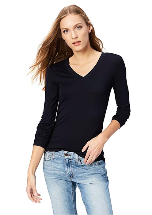 Daily Ritual Women's Rib Knit Jersey Long-Sleeve V-Neck Shirt