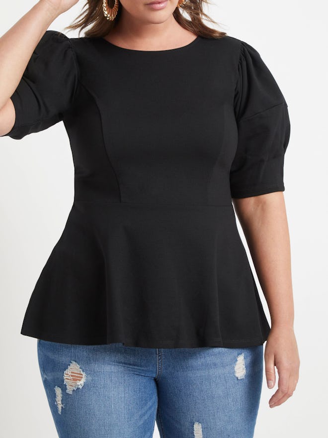 Eloquii Women's Plus Size Puff Sleeve Peplum Top