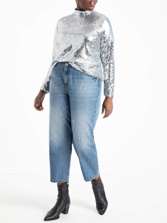 Eloquii Women's Plus Size Cropped Sequin Turtleneck