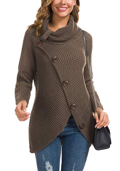 GRECERELLE Women's Asymmetric Hem Wrap Pullover Sweater