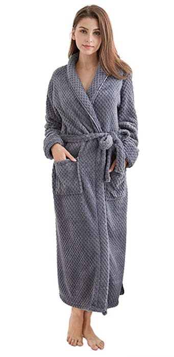 Women's Fleece Bathrobe Long Shawl Collar Plush Robe