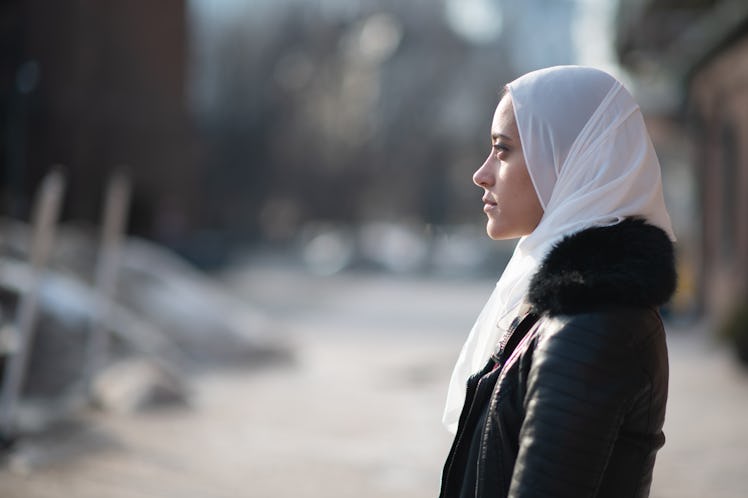 Woman in headscarf having the worst winter day