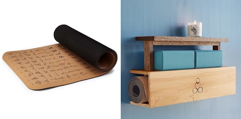 A yoga mat and a yoga storage unit make great gifts for yoga lovers.