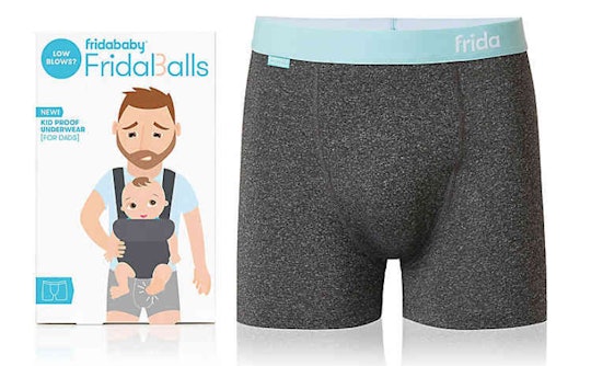 Fridababy Fridaballs briefs package next to an image of the briefs up close