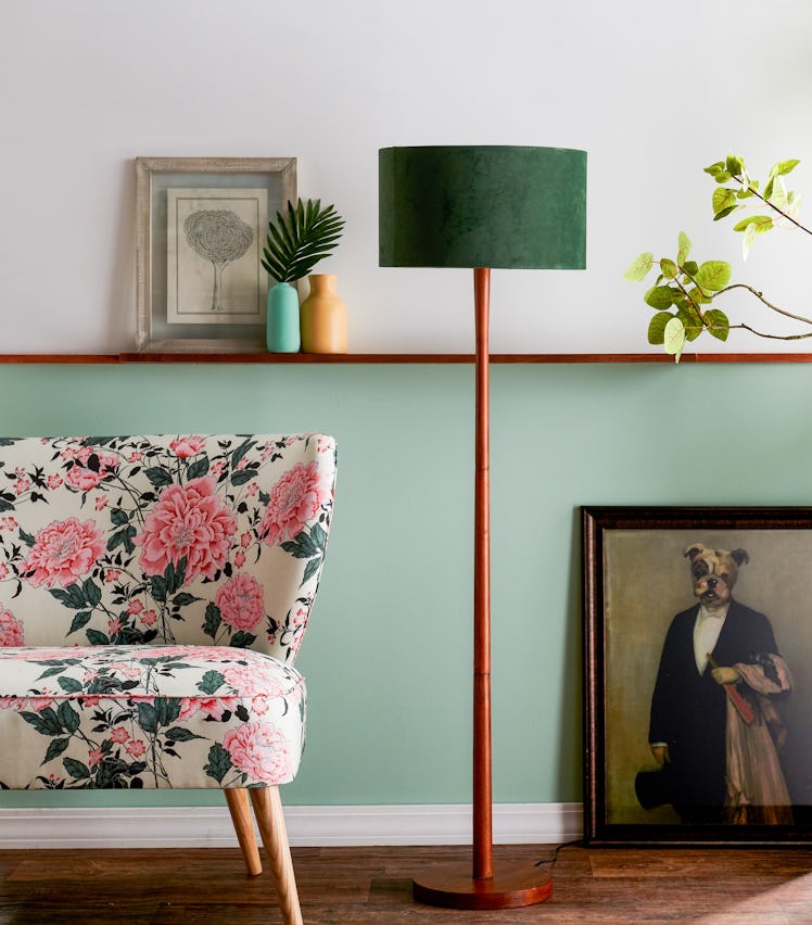 Wood Floor Lamp with Green Velvet Shade by Drew Barrymore Flower Home