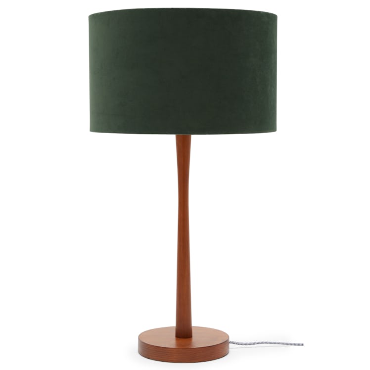 Wood Table Lamp with Green Velvet Shade by Drew Barrymore Flower Home