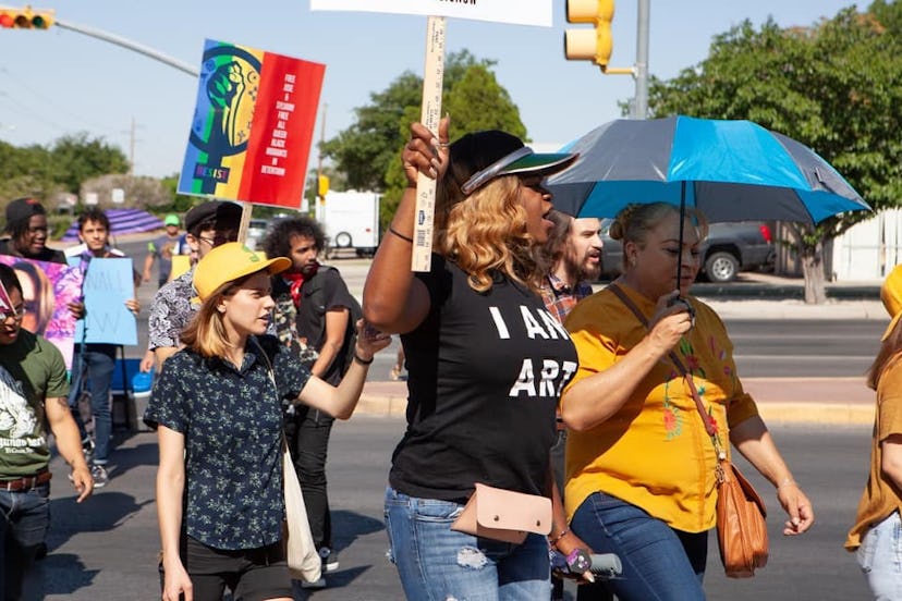 Gore at a protest in El Paso, Texas, after Johana Medina León, a transgender woman, died in ICE cust...