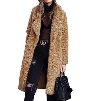 Angashion Fuzzy Fleece Lapel 
