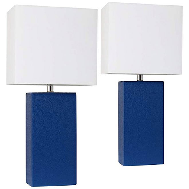 Elegant Designs Blue Leather Table Lamps, Set Of 2