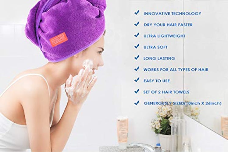 YoulerTex Microfiber Hair Towel Wrap (2 Pack)