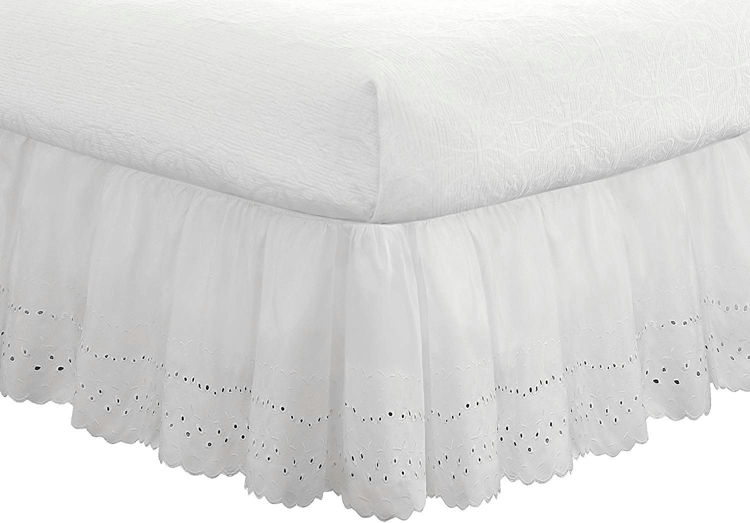 18 /"  QUEEN WHITE DUST RUFFLE OR BED SKIRT SPLIT CORNERS made in usa