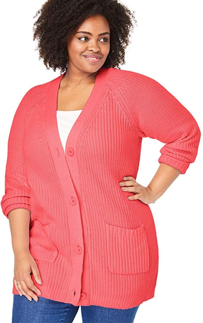 Woman Within Women's Plus Size Long-Sleeve Shaker Cardigan Sweater