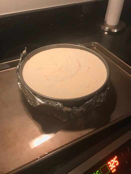 Per Kardashian's suggestion, I made a water bath for the cheesecake. 