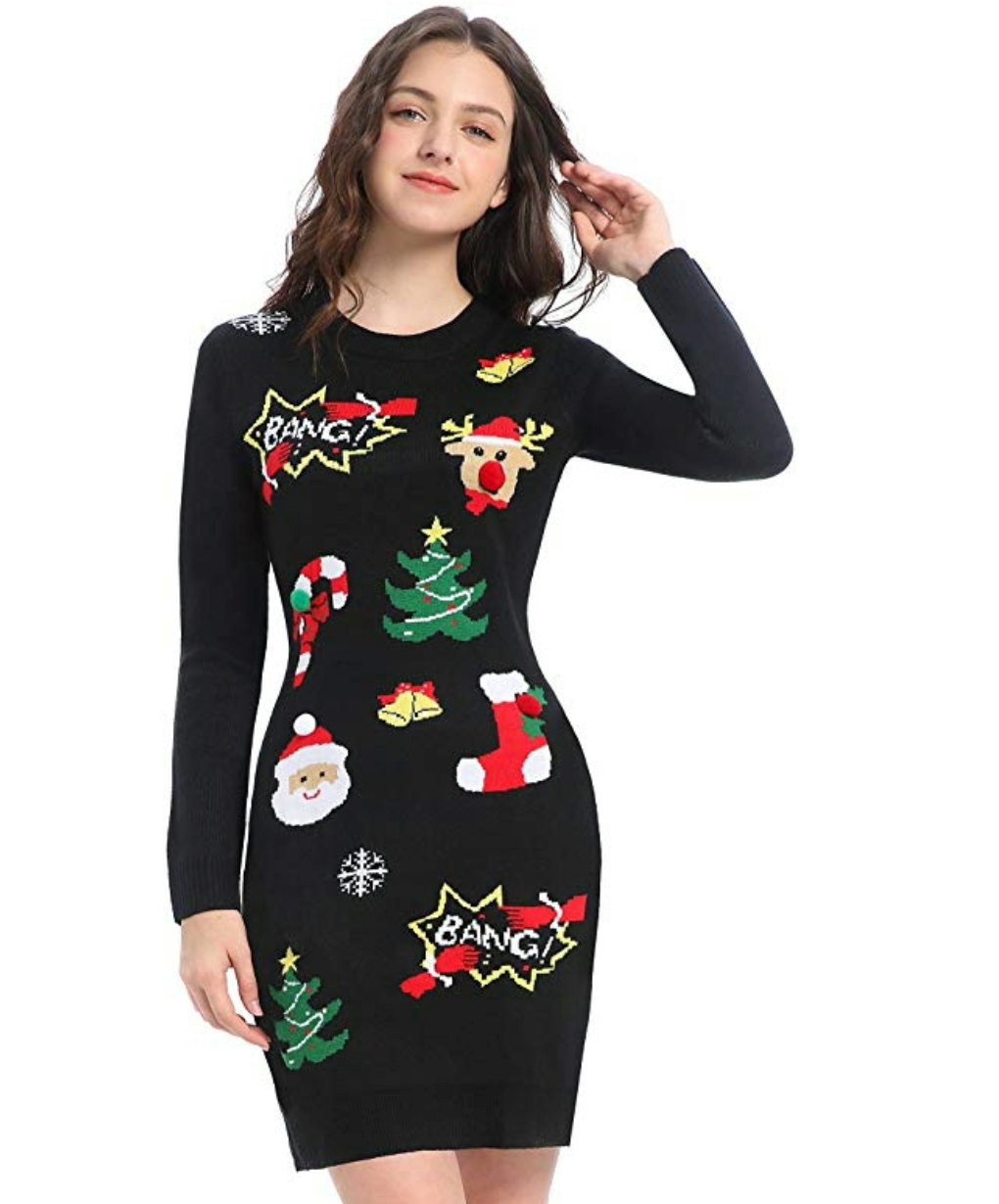 off the shoulder ugly christmas sweater dress