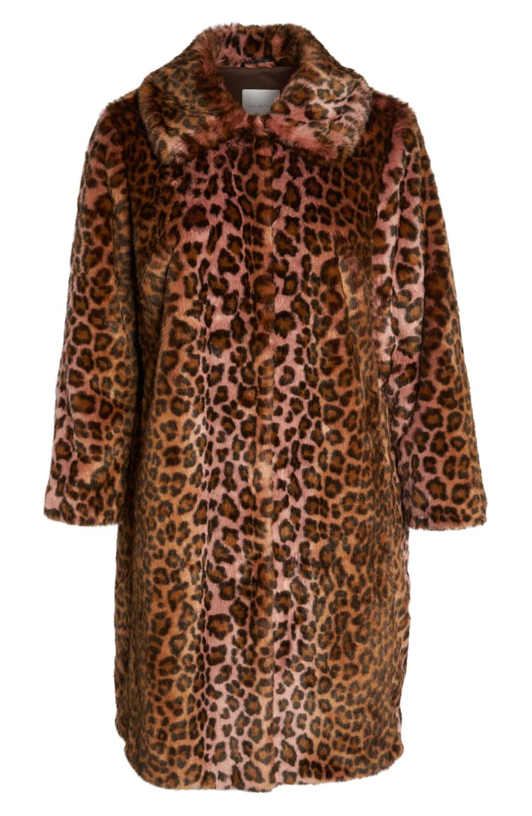 Avec Les Filles Leopard Print Faux Fur Car Coat