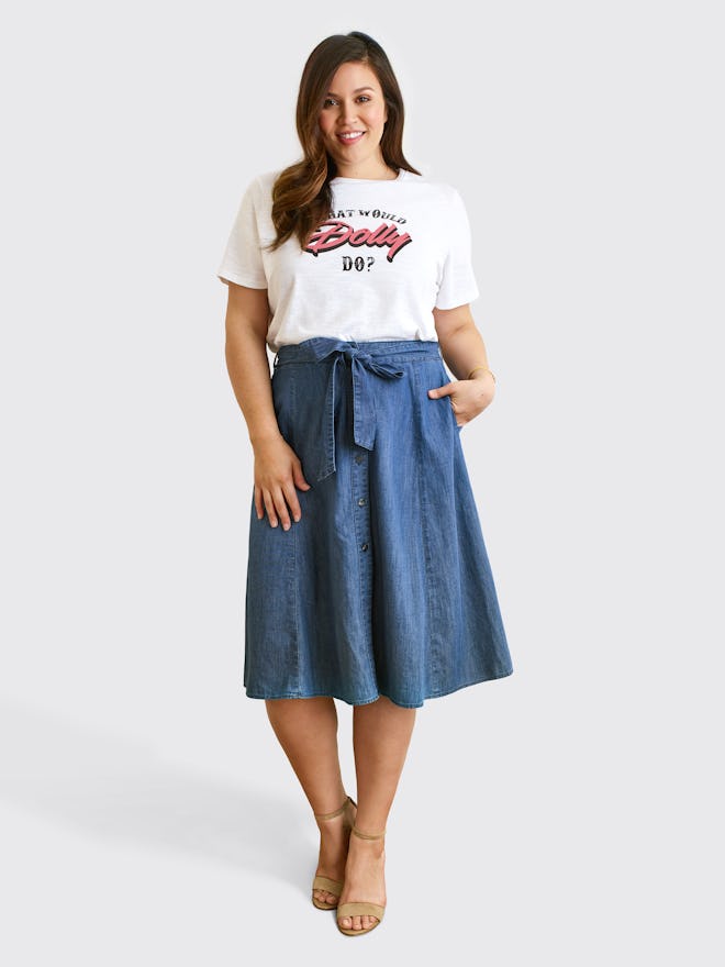 Front Button Chambray Skirt