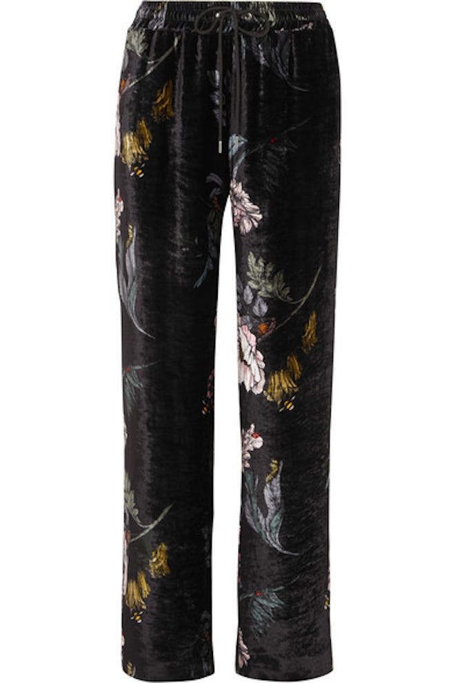 Markus Lupfer Amery Floral Print Velvet Straight Leg Pants