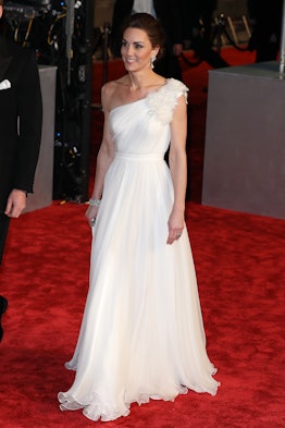 Kate Middleton wearing a white bold, one-shoulder dress at the BAFTAs