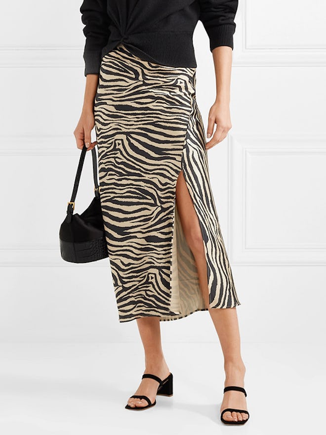 Dolly Zebra-Print Silk-Satin Midi Skirt