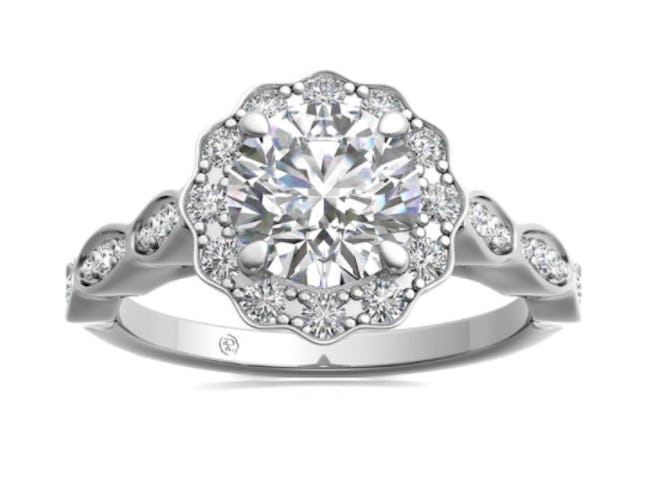 Floral Halo And Marquise Diamond Engagement Ring - White Gold, Setting Only
