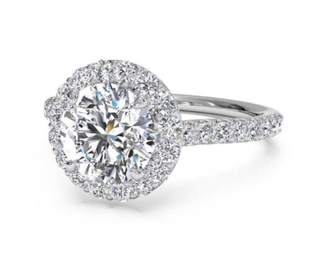 French-Set Halo Diamond Band Engagement Ring - Platinum, Setting Only