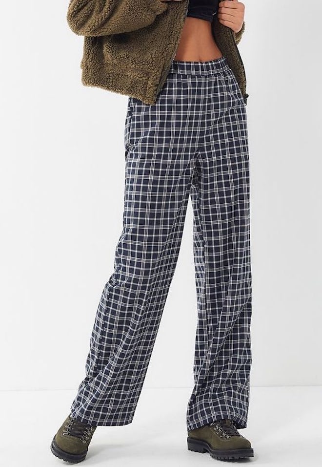 Plaid High-Rise Pull-On Trouser Pant
