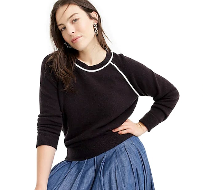 Tipped Raglan-Sleeve Sweater in Supersoft Yarn