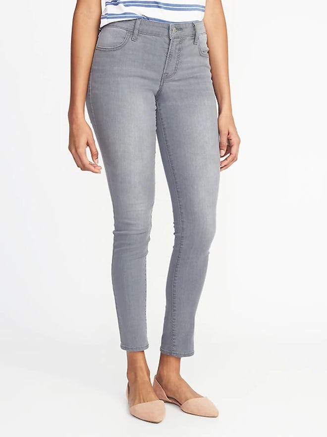 Mid-Rise Gray-Wash Super Skinny Jeans