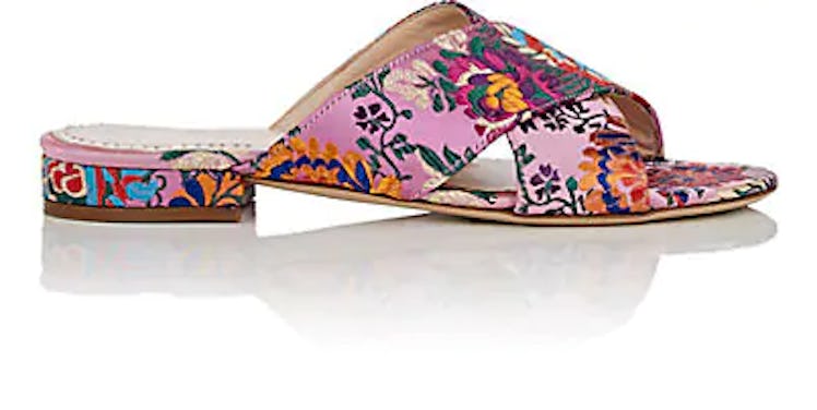 Floral Satin Brocade Slide Sandals