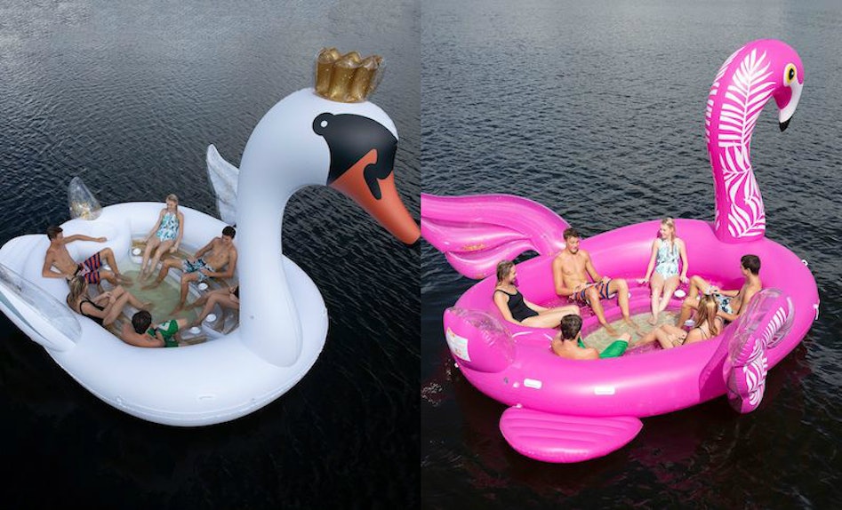 These New Inflatable Party Island Floats At Sams Club Feature Glitter Filled Swans And Flamingos
