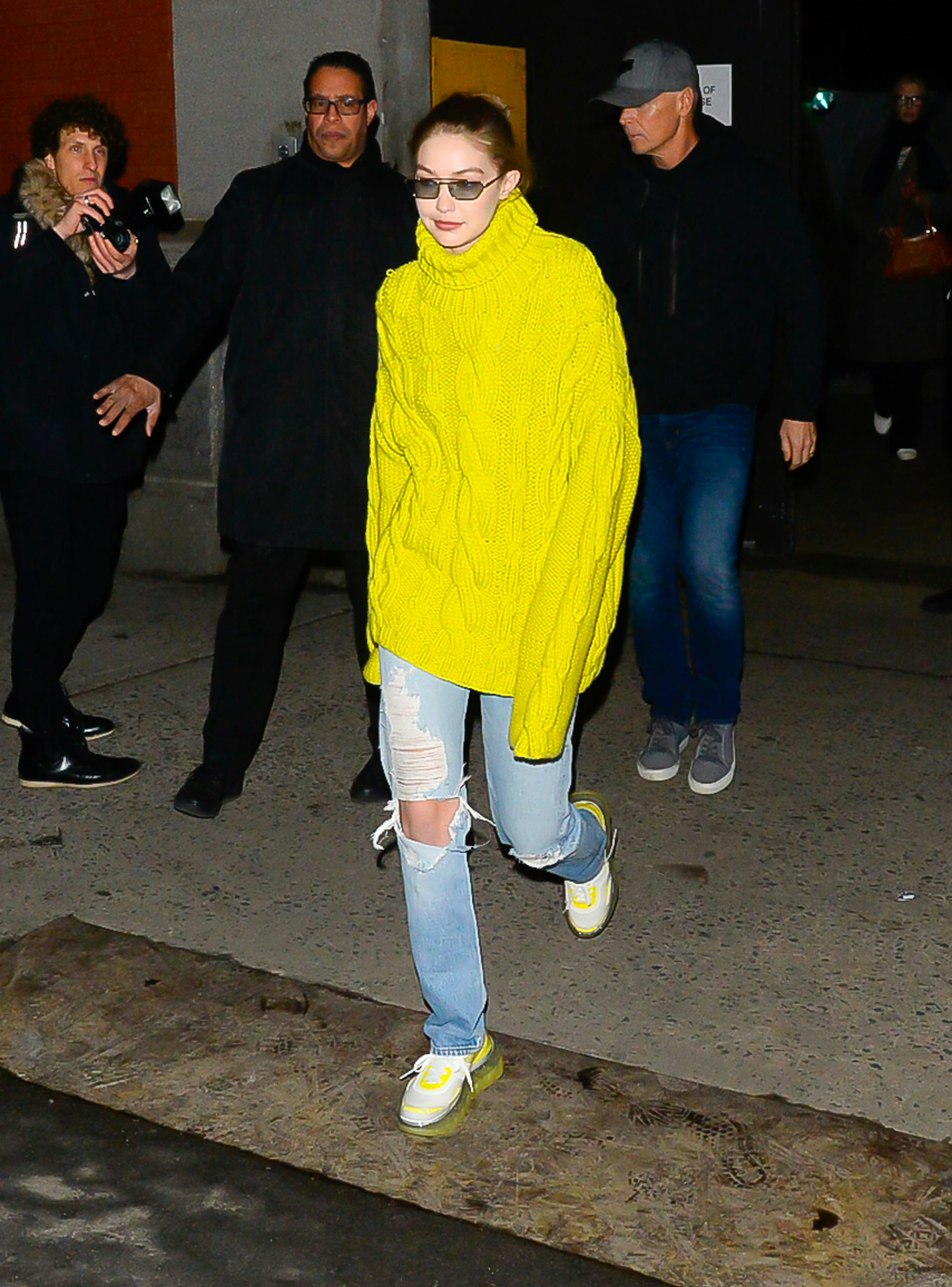 neon green sweater outfit