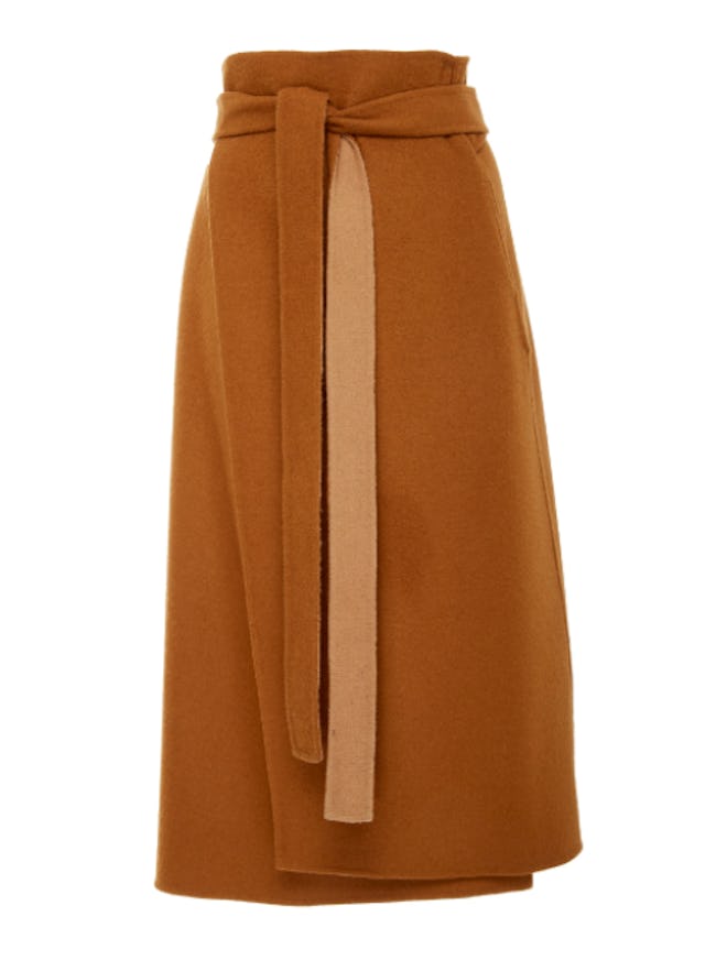 Deveaux High-Waisted Belted Wool Wrap Skirt