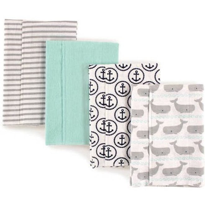 Hudson Baby Boy and Girl Flannel Burp Cloths, (4 Count)