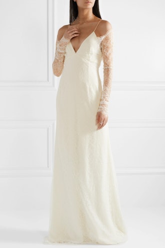 Cold-Shoulder Chantilly Lace And Chiffon Gown