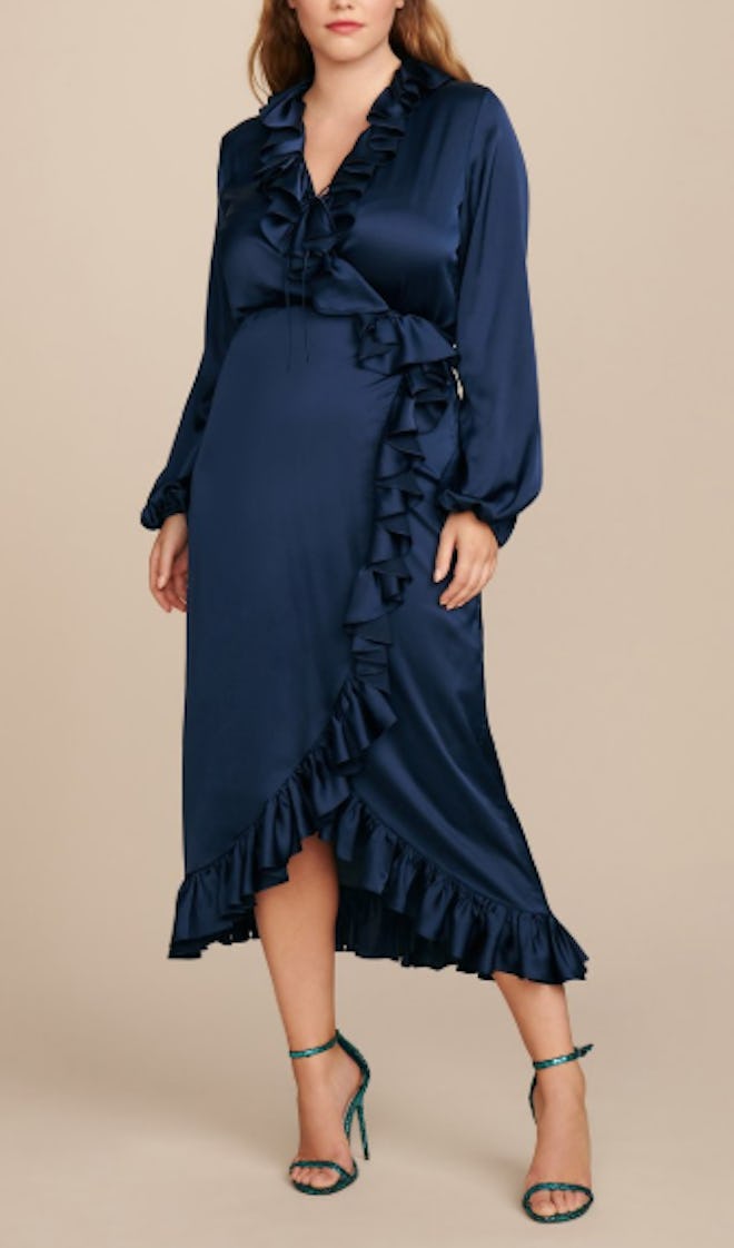 Long Sleeve Ruffle Wrap Dress