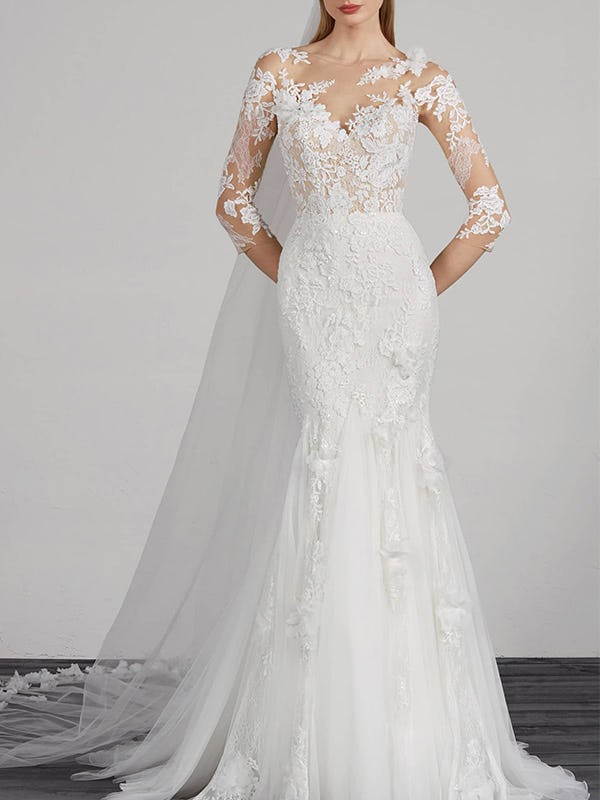maden lace & tulle mermaid gown pronovias